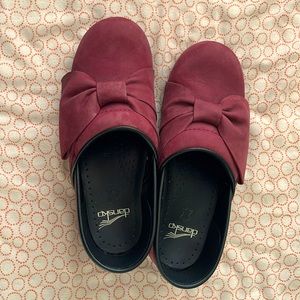 Maroon Pink Red Dansko Clogs with Bow